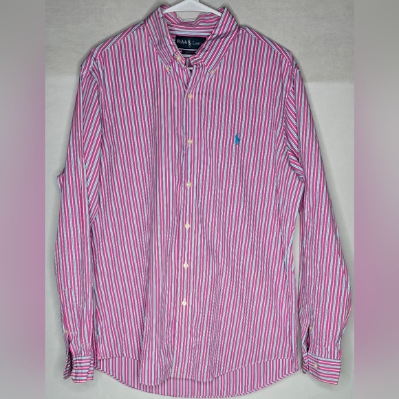 Ralph Lauren Other - Ralph Lauren Mens L Custom Fit Striped Button Down Shirt Pink/Blue White